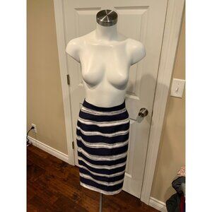 Zara Navy Blue & White Striped Pencil Skirt, Size Small